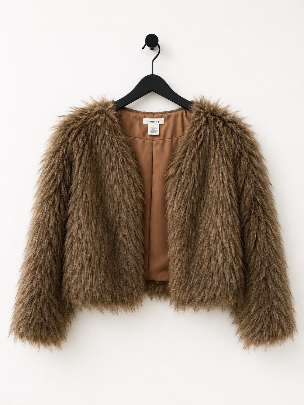 WD.NY Taupe Brown Faux Fur Coat with Satin Lining - Picture 1 of 4